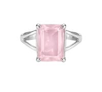 925 Sterling Silver Statement Ring Emerald Cut with Unique Split Shank Elegant Rose Quartz Gemstone Handmade Jewelry R-02AG_X 1/2