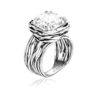 925 Sterling Silver Statement Ring White Cushion Shaped Cubic Zirconia CZ Organic Look Vintage Antique Look Hypoallergenic Nickel and Lead-free Artisan Handcrafted Designer collection