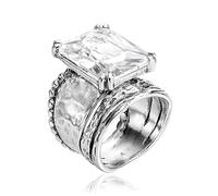 925 Sterling Silver Statement Ring With A White Octagon Shaped Cubic Zirconia CZ, Vintage Antique Look, Hypoallergenic, Nickel and Lead-free, Artisan Handcrafted Designer collection, Made In Israel