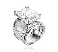 925 Sterling Silver Statement Ring with Octagonal Cubic Zirconia, Vintage Design, Hypoallergenic, Nickel Free, Lead Free, Handmade Designer Collection, 8, Sterling Silver, Peridot Cubic Zirconia