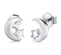 925 Sterling Silver Stud Earrings, BoRuo Star & Crescent Moon Post Earrings