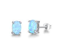 925 Sterling Silver Stud Earrings For Women Cute 4mm Created Oval White Pink Blue Fire Opal Earrings Fine Jewelry