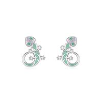 925 Sterling Silver Stud Earrings for Women, Cz Earrings Lizard Cubic Zirconia Round Shape Silver Green Gift for Birthday