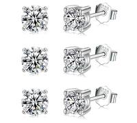 925 Sterling Silver Stud Earrings for Women Hypoallergenic Small Silver Earrings Studs Set with Cubic Zirconia for Women Men 14K White Gold Plated Tiny Studs Sleeper Earrings for Girls(5mm)