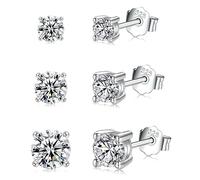 925 Sterling Silver Stud Earrings for Women Hypoallergenic Small Silver Earrings Studs Set with Cubic Zirconia for Women Men 14K White Gold Plated Tiny Studs Sleeper Earrings for Girls(3/4/5mm)