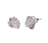 925 Sterling Silver Stud Earrings for Women | Natural Herkimer Diamond Wire Wrapped Earrings | Healing Crystal Jewelry | Handmade Silver Stud Earrings