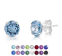 925 Sterling Silver Stud Earrings made with Glittering Aquamarine Crystal Lights from Swarovski® Elements 6 mm - Blue Earrings - Ear Studs for Women - Aquamarine Stud