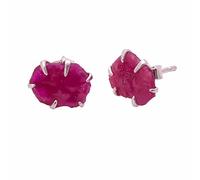 925 Sterling Silver Stud Earrings, Natural Raw Courndum Ruby Handcrafted Women Jewelry RSE427