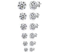 925 Sterling Silver Stud Earrings Set 6 Pairs 3mm 4mm 5mm 6mm 7mm 8mm Cubic Zirconia Stud Earrings Multipack CZ Ear Studs Multiple Piercings For Men Women Hypoallergenic