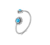 925 Sterling Silver Sunflower Turquoise Open Ring Adjustable Retro Oxidized Ring For Mother Birthday Gift Fine Jewelry