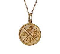 925 Sterling Silver Symbolic Medallion Pendant Necklace |LK_NLC_01371 | gold plated 24mm round multi symbol charm with 18 inch cable chain engraved wisdom strength justice lotus