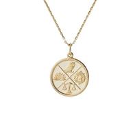 925 Sterling Silver Symbolic Medallion Pendant Necklace |LK_NLC_01372 | gold plated 24mm round multi symbol charm with 18 inch cable chain engraved wisdom strength justice lotus