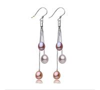 925 Sterling Silver Tassel Drop Earrings, Natural Long Freshwater Pearl Earrings Jewelry
