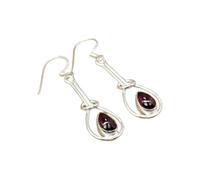 925 Sterling Silver Teardrop Dangle Earrings Natural Gemstone Handmade Jewelry for women in Lapis Lazuli, Amethyst and Others (Garnet)