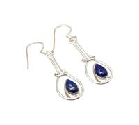 925 Sterling Silver Teardrop Dangle Earrings Natural Gemstone Handmade Jewelry for women in Lapis Lazuli, Amethyst and Others (Silver)