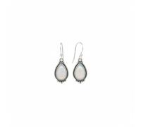 925 Sterling Silver Teardrop Dangle Natural Gemstone Drop Earrings, Handmade Boho Jewelry for Women in Amethyst, Chalcedony and Others, Milky Opalite
