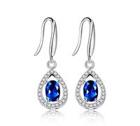 925 Sterling Silver Teardrop Earrings Oval Cut Blue Sapphire Birthstone Wedding Anniversary Jewelry Gifts FR027 (Sapphire)