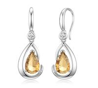925 Sterling Silver Teardrop Earrings Yellow Zirconia Oval Cut Dangle Drop Earrings