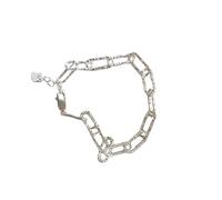925 Sterling Silver Textured Oval Link Bracelet Korean Style Minimalist Geometric Statement Jewelry for Women (Silver)