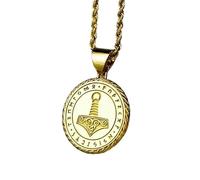 925 Sterling Silver Thor Hammer Pendant Necklace, 22MM |LK_NLC_00323 | round disc, gold plated viking norse rune symbol medallion, 18 inch cable chain, mythology inspired