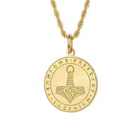 925 Sterling Silver Thor Hammer Pendant Necklace, Gold |LK_NLC_00894 | plated norse viking mjolnir engraved coin medallion necklace with rune design, 25mm round pendant, 18