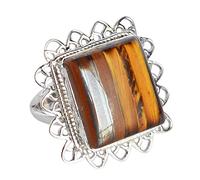 925 Sterling Silver Tiger Eye Ring Square Cabochon 17x15mm Brown Handmade Gemstone Jewelry Gift for Women Birthday Anniversary Christmas M 1/2, 53 (16.9)