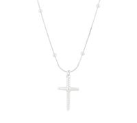 925 Sterling Silver Tiny Cross Necklace For Women, Dainty Prayer Religious CZ Pendant Sideways