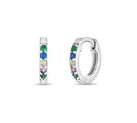 925 Sterling Silver Tiny Multicolor Cubic Zirconia Rainbow Hoop Earrings For Little Girls
