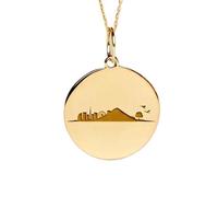 925 Sterling Silver Tokyo Skyline Pendant Necklace Gold |LK_NLC_01936 | plated round disc engraved city landscape charm with 18 inch cable chain 22 24 mm pendant 1.5 mm thick