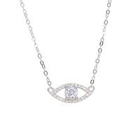 925 Sterling Silver Turkish Evil Eye Charm Pendant Necklace Paved Cubic Zirconia Big Cz For Women Lady Necklace 41+5cm