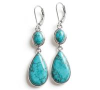 925 Sterling Silver Turquoise Drop Earrings - Vintage Oval & Teardrop Gemstone Dangle December Birthstonen Earrings with Lever Backs for Women