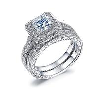 925 Sterling Silver Two in One Double Layer Cubic Zirconia Wedding Ring Set for Women Men Titanium Stainless Steel Set of 2, US Code 7, Gold Titanium Sterling Silver Stainless Steel, Cubic Zirconia