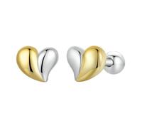 925 Sterling Silver Two-tone Mini Heart Stud Earrings, Hypoallergenic Gold Earrings For Women