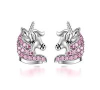 925 Sterling Silver Unicorn Stud Earrings, Unicorn Gifts for Girls Daughter Women (Pink)