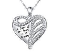 925 Sterling Silver Urn Necklace for Ashes A Piece of My Heart Is In Heaven Infinity Angel Wing Heart Memorial Necklace Cremation Jewelry for Ashes Locket Women Men Keepsake Pendant