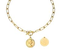 925 Sterling Silver Vintage Toggle Necklaces Women Men, Punk Thick Chain Necklace - Queen Elizabeth Round Coin Charm, OT Buckle Clasp For Christmas Birthday Gifts