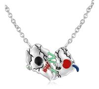 925 Sterling Silver Violent Doll Rabbit Pink Crystal Ball Broken Skull Face Pendant With Necklace Birthday Jewelry Gifts Women