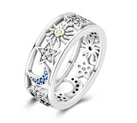 925 Sterling Silver Wedding Band Eternity Rings for Women & Girls | Cubic Zirconia Hollow Design Sun Moon Star Theme | 8mm Wide, Hypoallergenic, Minimalist & Lightweight (9)