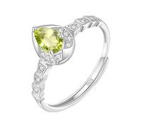 925 Sterling Silver Wedding Ring For Women Natural Gemstones 4X6Mm Pear Cut Silver Ring Cocktail Engagement Promise Band For Her Size Adjustable Peridot
