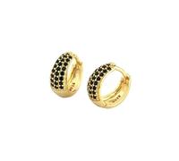 925 Sterling Silver Wide Black Gothic Zircon Huggies Hoop Earrings For Women Fashion Wedding Ear Buckle Jewelry