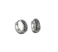 925 Sterling Silver Wide Black Gothic Zircon Huggies Hoop Earrings For Women Fashion Wedding Ear Buckle Jewelry