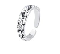 925 Sterling Silver Wide Flower Signet Band Rings for Women/Men,Adjustable Thumb Finger Ring Vintage Style Floral Adjustable Ring, Sterling Silver Tone, Open Band Design