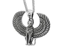 925 Sterling Silver Winged Bastet Necklace, Personalized Egyptian Cat Goddess Sphinx Pendant, Ancient Egypt Jewelry with Free Engraving - KIMNKIM G13-2 (24 Inches)