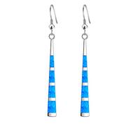 925 Sterling Silver with Simple Classic Long Stripe Blue Green Fire Opal Inlay Drop Earrings for Women and Girls