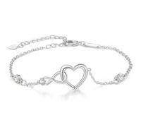 925 Sterling Silver Women's Birthday Bracelet - Simple Elegant Heart Pendant Bracelet With Dazzling Cubic Zirconia, Daily Wear And Party, Best Gift for Wife Or Girlfriend, Fashion Jewelry