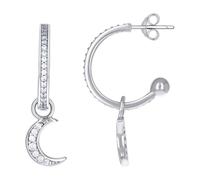 925 Sterling Silver Womens Cubic Zirconia Celestial Moon Star Fashion Dangle Hoop Earrings 25.6x7.3mm Wide-Hoop Earring for Women