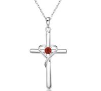 925 Sterling Silver Women's Necklace with Cross Heart Birthstone Pendant - Minimalist, Personalized & Versatile Birthday Keepsake, Mittelgroße, Silver, no