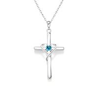 925 Sterling Silver Women's Necklace with Cross Heart Birthstone Pendant - Minimalist, Personalized & Versatile Birthday Keepsake, Mittelgroße, Silver, no