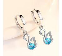 925 Sterling Silver Women's Pink Blue White Crystal Zircon Long Tassels Retro Swan Earrings jewelry