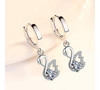 925 Sterling Silver Women's Pink Blue White Crystal Zircon Long Tassels Retro Swan Earrings jewelry